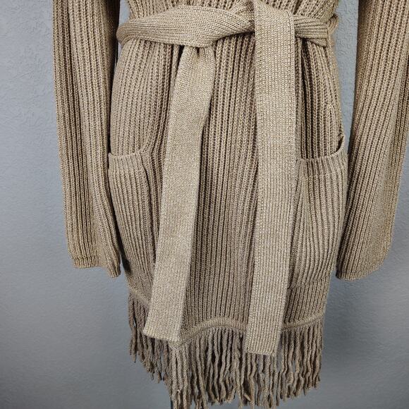 Max Mara Arold Cashmere Blend Lurex Fringe Belted Cardigan Size Large - Picture 8 of 12